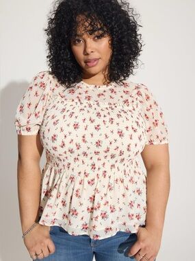 torrid Cream Blouse with Red Floral Print